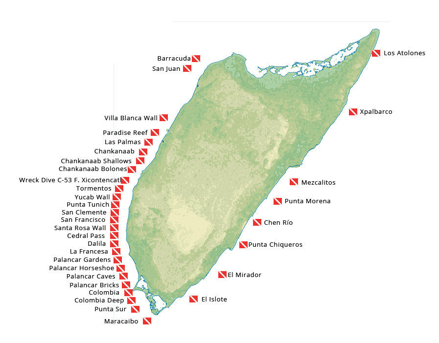 Cozumel static Dive Sites Map